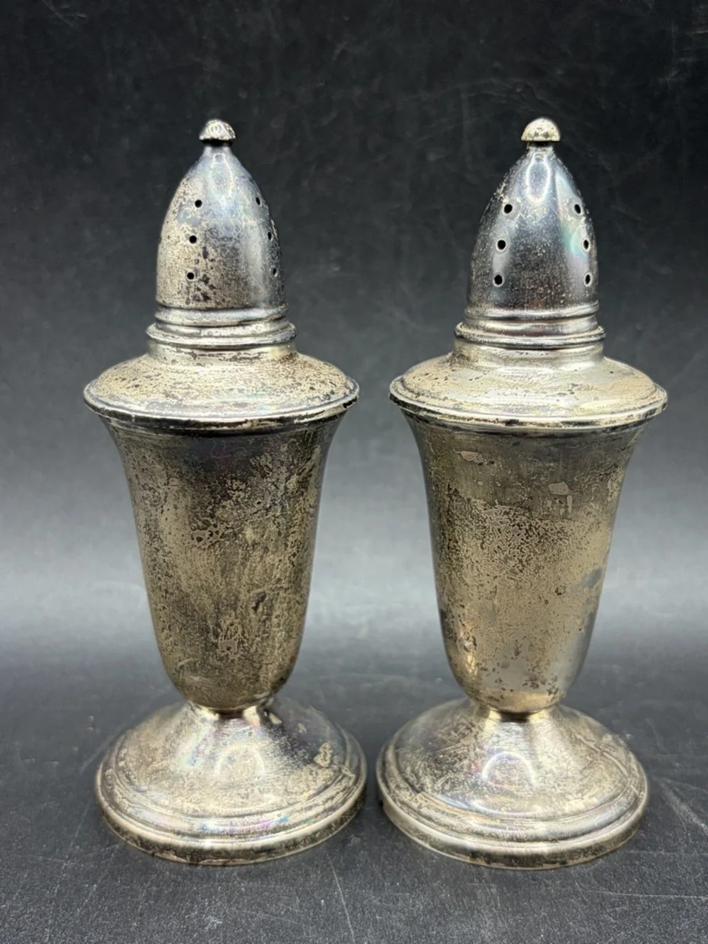 Crown Vintage Sterling Silver Weighted Salt Pepper Shakers Tableware Dinnerware